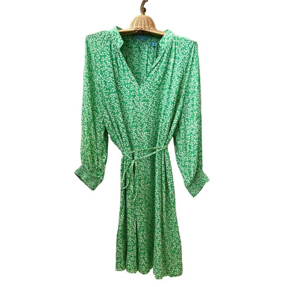 Draper James Dresses & Skirts - DRAPER JAMES Dress Floral Printed midi summer Belted Green/White SIZE L